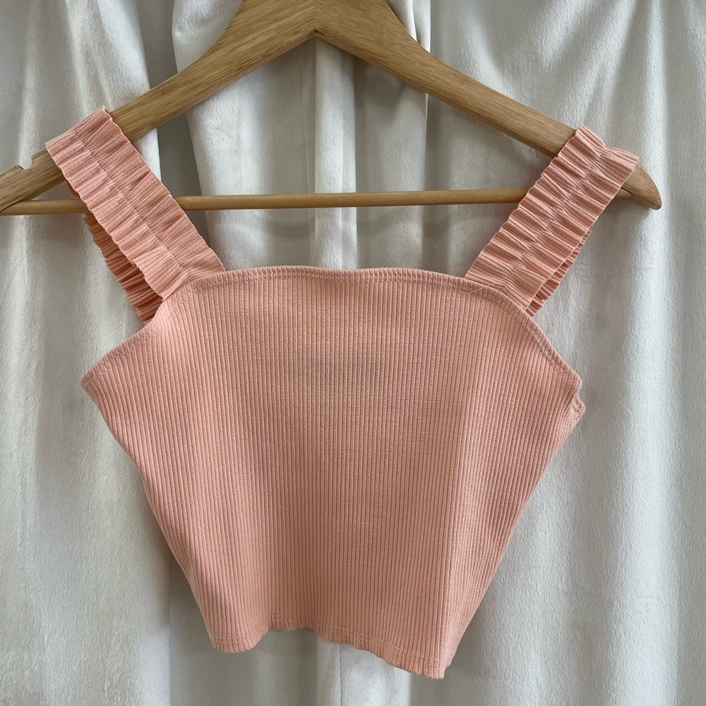 Women's Ribbed Square Neck Crop Top - Peach